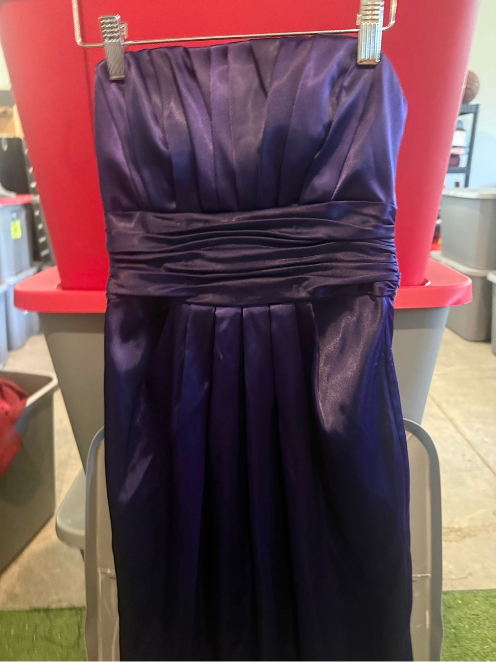 Strapless Purple Satin Evening Dress